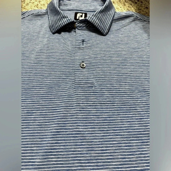 FOOTJOY Lisle Blue & White Micro Striped Mens Golf Polo Shirt Stretchy size XL - Picture 3 of 9